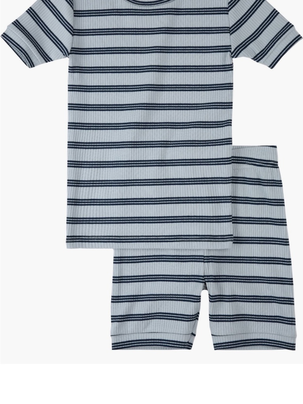 Striped Short Sleeve Kids Pajama Set in Light Blue and Navy